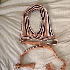 Striped Halter Crop Top in Tan, Black & White